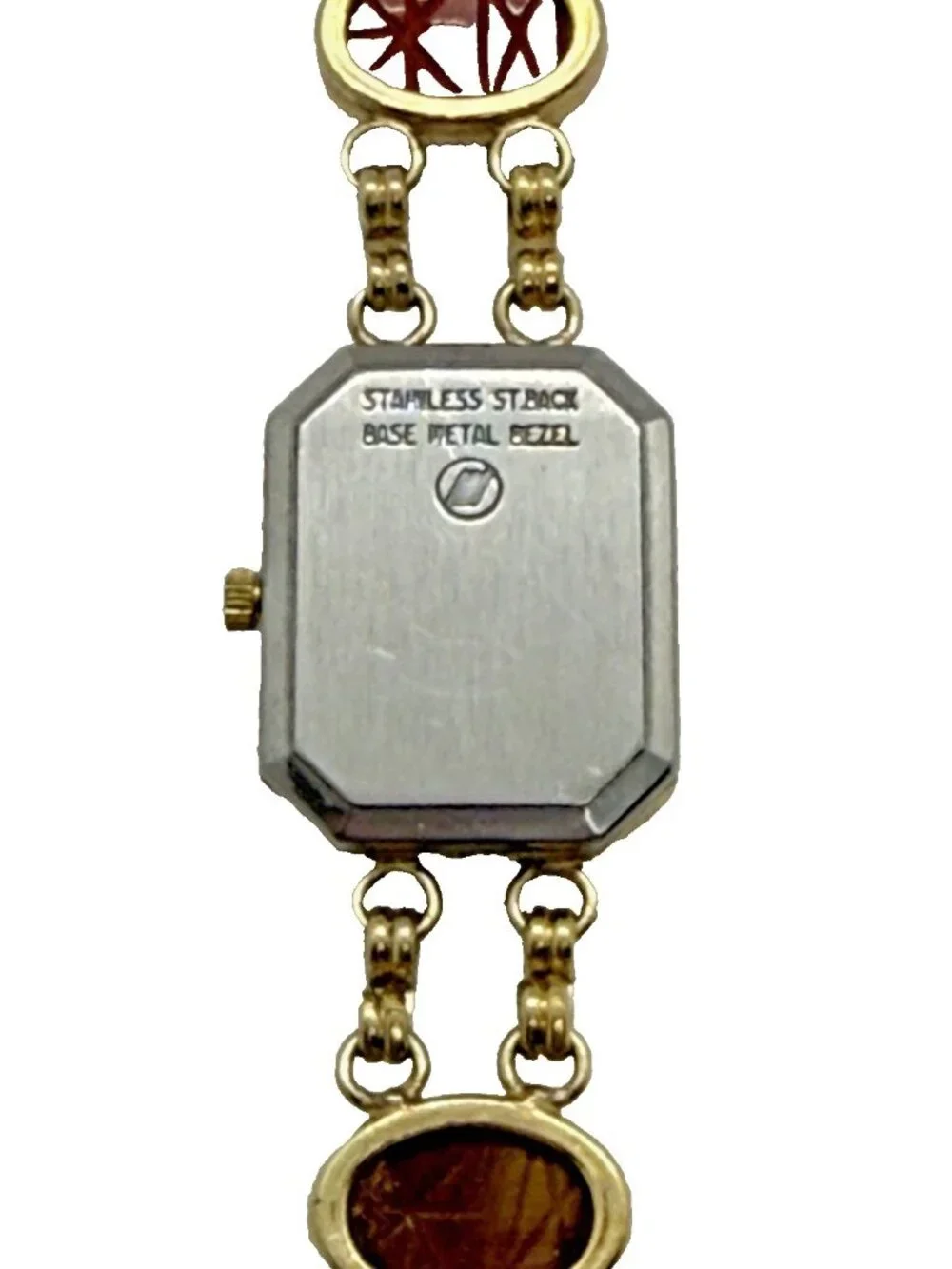 Kenneth Jay Lane Gold Tone Egyptian Scarab Gemstone Link Bracelet Quartz Watch